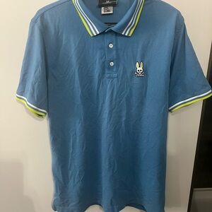 Psycho Bunny Blue Polo with Striped Collar